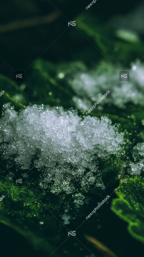 Snowflakes On A Branch With Green Leaves — Stock Photo