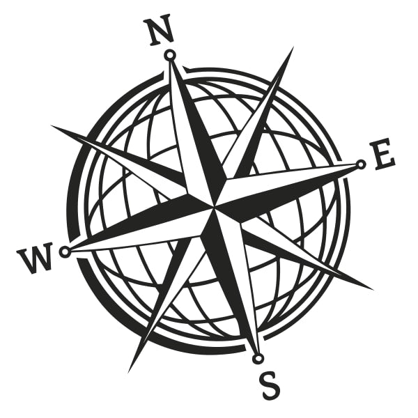 Black And White Compass With Cardinal Directions Marked — Stock Vector