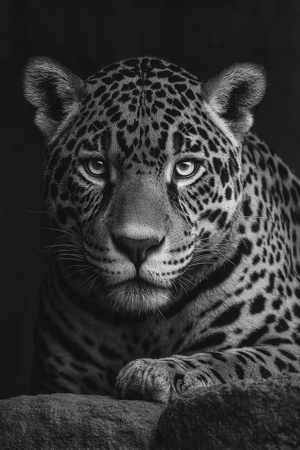 Leopard Portrait With A Close Up View Of Its Face Set Against A Dark Background — Stock Photo