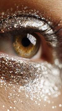 Close Up Of A Human Eye With Glittery Makeup Showcasing Sparkling Eyeliner And Glittery Eyeshadow — Stock Photo