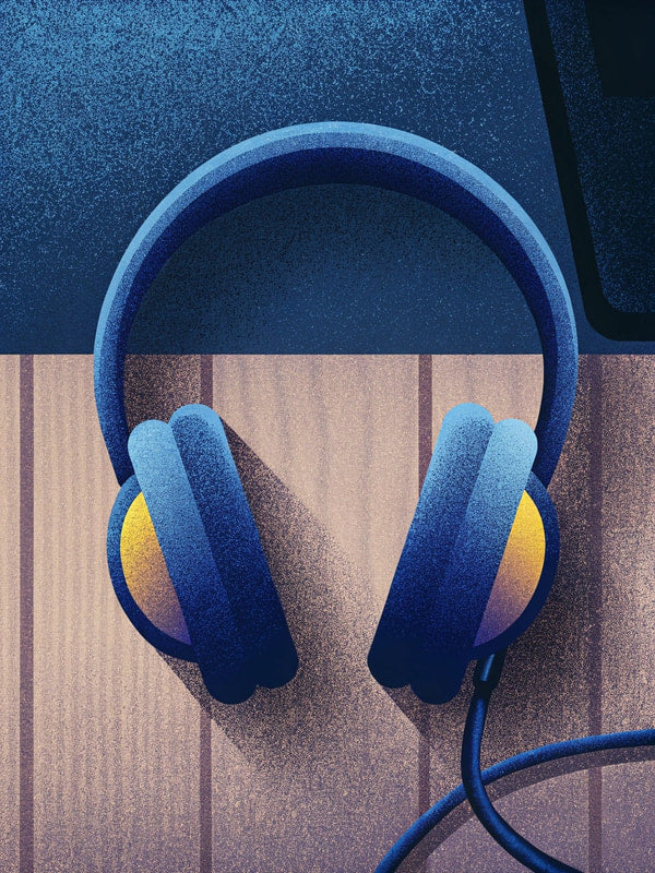 Blue Headphones With Yellow Earbuds — Stock Illustration