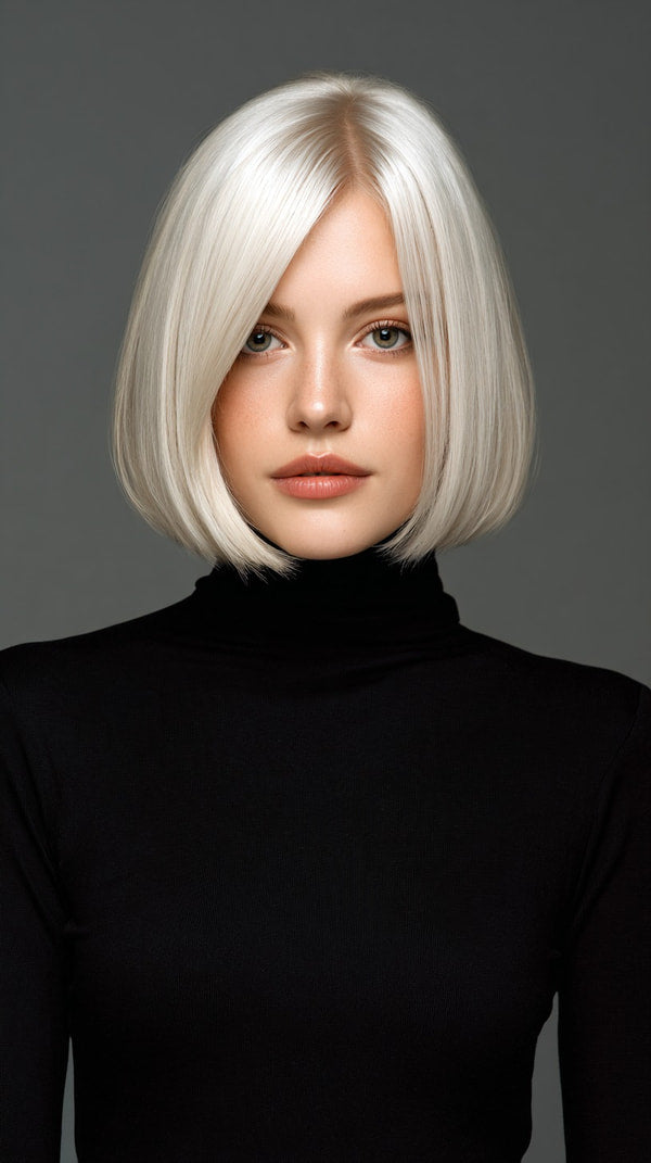 Blonde Woman With Short Hair Wearing A Black Turtleneck And Posing Against A Dark Background — Stock Photo
