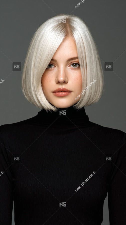 Blonde Woman With Short Hair Wearing A Black Turtleneck And Posing Against A Dark Background — Stock Photo