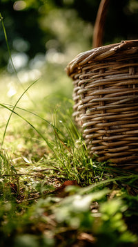 Shows A Woven Basket With A Handle Placed On Grass In A Natural Setting — Stock Photo