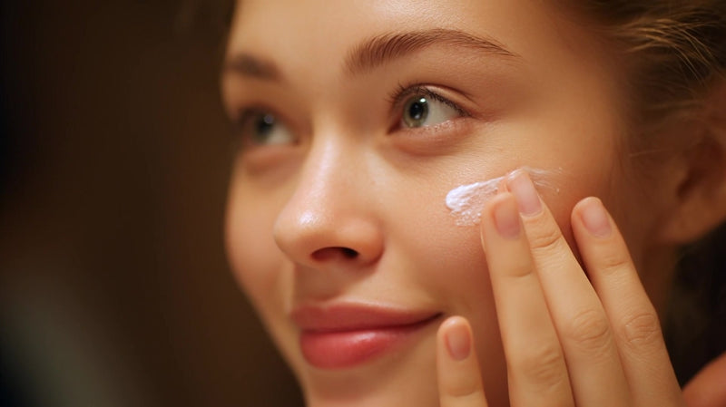 a woman is captured in a close up shot focusing on her face as she applies makeup using a brush - Stock Video