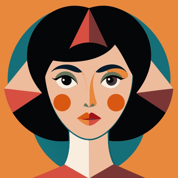 Illustration Of A Woman S Face In A Stylized Portrait With Geometric Shapes And Flat Colors — Stock Vector