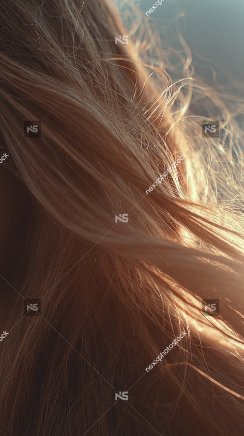 Close Up Of Sunlit Hair With A Focus On The Texture And Movement Of The Strands Against A Blurred Background — Stock Photo