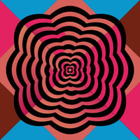 Abstract Design A Symmetrical Pattern With A Central Spiral And Concentric Circles In Shades Of Red Pink Blue And Draft End — Stock Vector