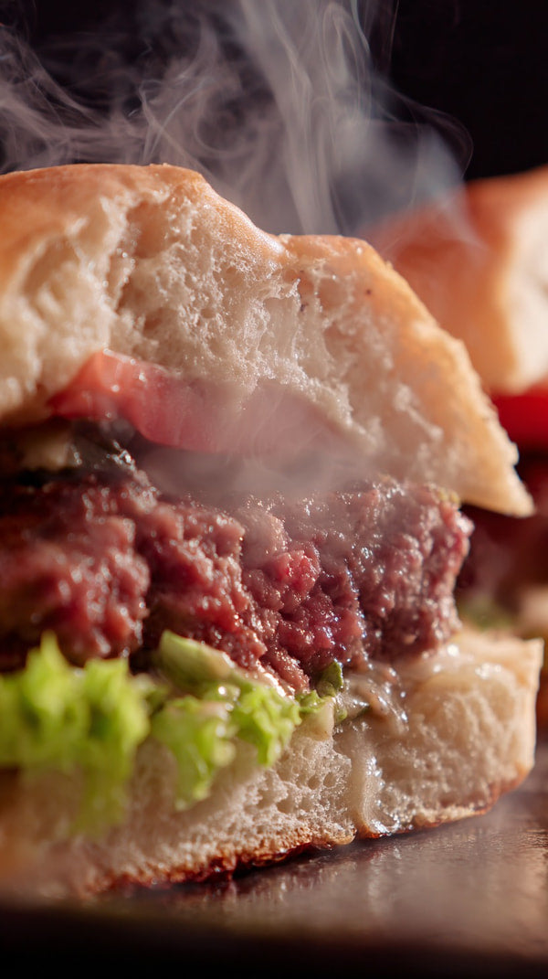 Shows A Close Up View Of A Hamburger With A Side Of Fries On A Plate — Stock Photo