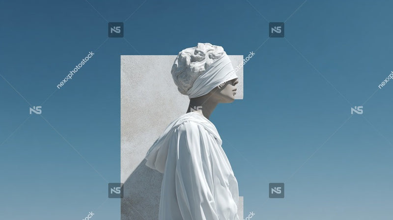A Solitary Figure Stands Against A Backdrop Of A Clear Blue Sky Their Face Obscured By A White Mask — Stock Photo