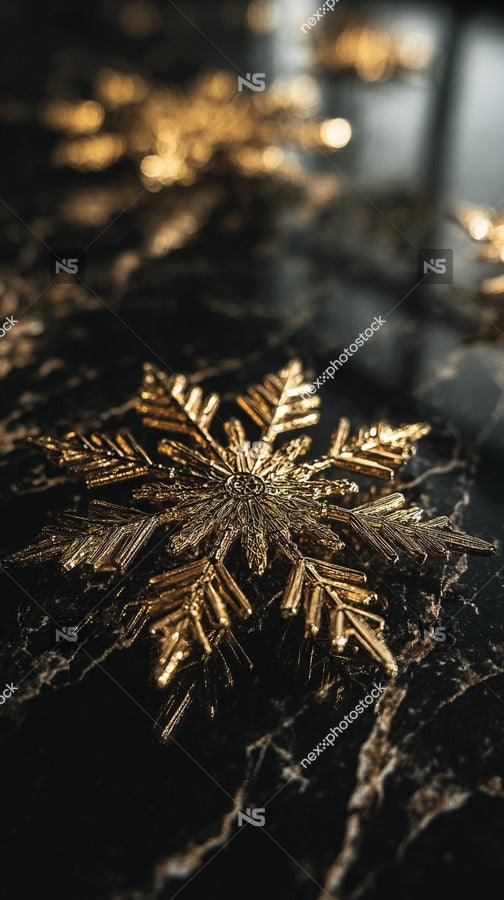 Golden Snowflake Decoration On A Marble Countertop — Stock Photo