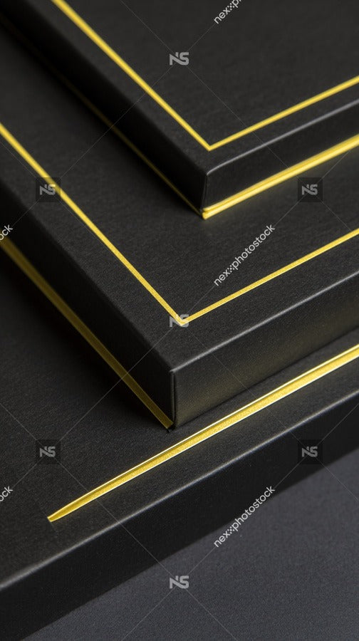 A Collection Of Black And Yellow Geometric Patterned Boxes Arranged In A Visually Striking Manner Against A Dark Background — Stock Photo