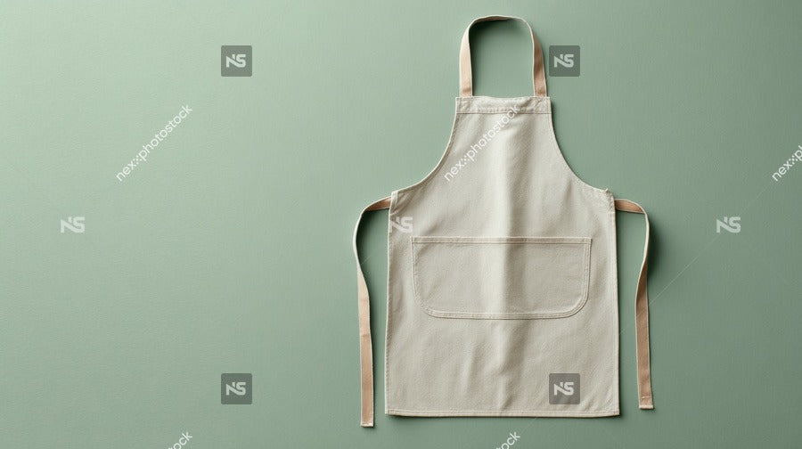 Features A Tan Apron With Straps Which Is Prominently Displayed Against A Green Background — Stock Photo