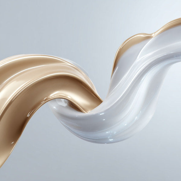 3d Rendering Of Liquid Splash With Metallic Gold And White Colors Showcasing Smooth And Shiny Texture Against A Neutral Background — Stock Photo