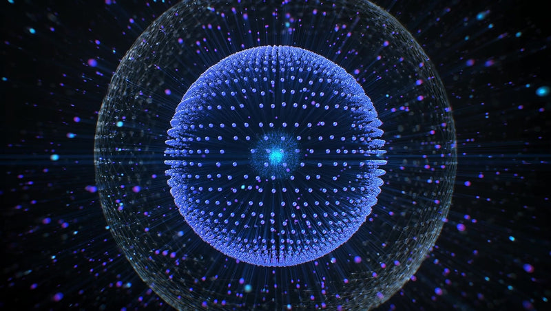 3d rendering of a spherical object in space with a blue background and star like particles - Stock Video