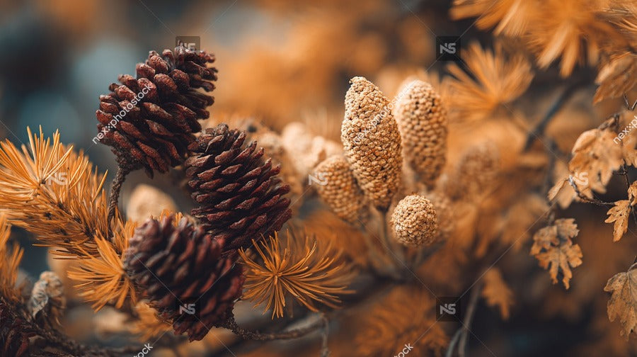 Orange Pine Cones In A Close Up Shot Against A Blurred Background Of Autumn Foliage — Stock Photo