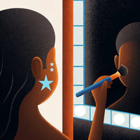 A Person Brushing Their Teeth In Front Of A Mirror With Their Reflection Visible In The Mirror — Stock Illustration