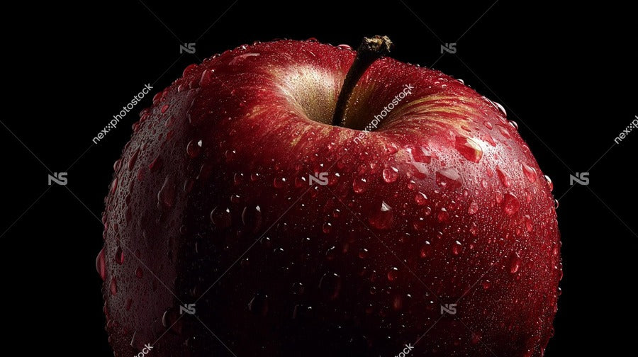 A Close Up Image Of A Shiny Red Apple With Droplets Of Water On Its Surface — Stock Photo