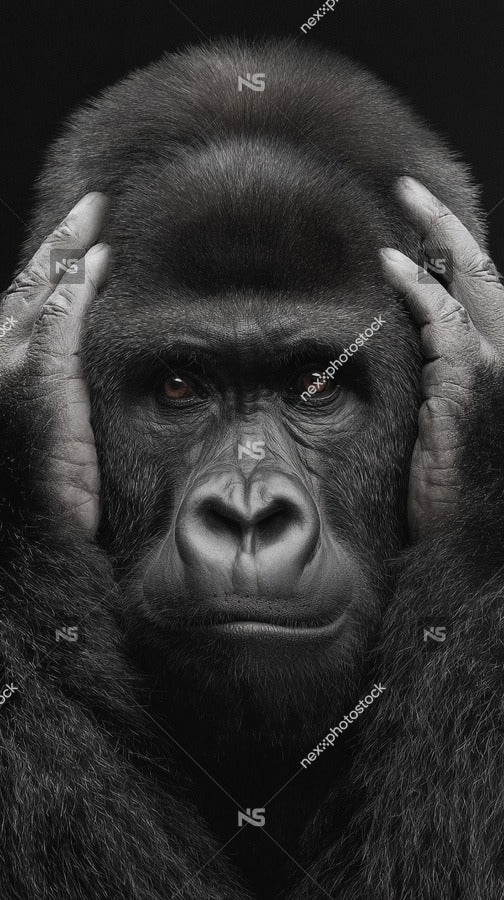 A Gorilla With Its Hands On Its Head Appearing To Be In A State Of Contemplation Distress — Stock Photo