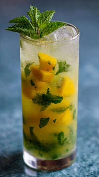 A Refreshing Beverage With A Slice Of Melon And Mint Leaves Served In A Tall Glass On A Table — Stock Photo