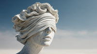 Statue Of A Woman With Blindfold And Hair In Wind Against Blue Sky Background — Stock Photo