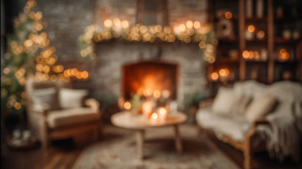 A Cozy Living Room Decorated For Christmas With A Fireplace And Lit Candles Creating A Warm Atmosphere — Stock Photo