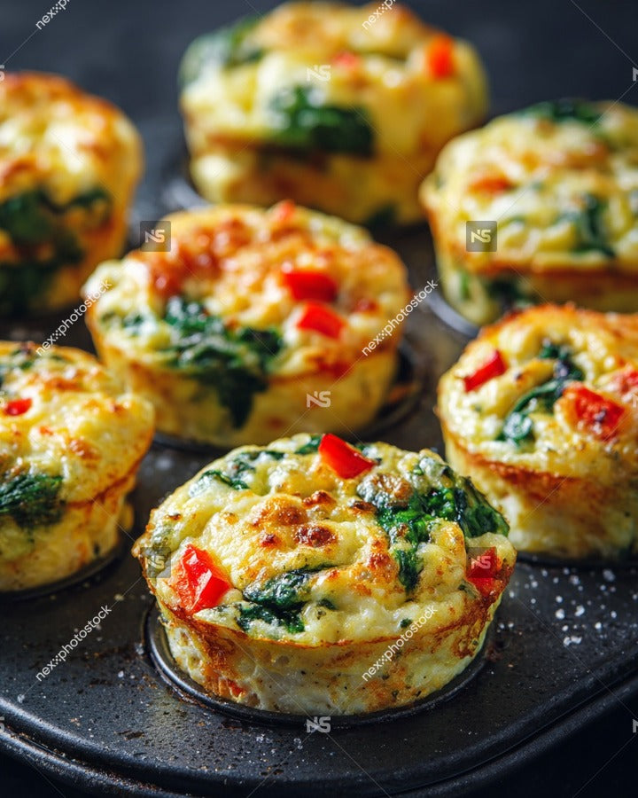Mini Quiches With Spinach And Red Peppers — Stock Photo