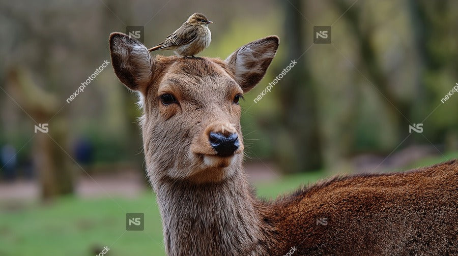 A Bird Perched On A Deer S Head In A Park — Stock Photo