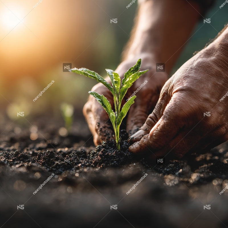 A Pair Of Hands Gently Cradling A Young Plant Set Against The Backdrop Of A Lush Garden Farm — Stock Photo