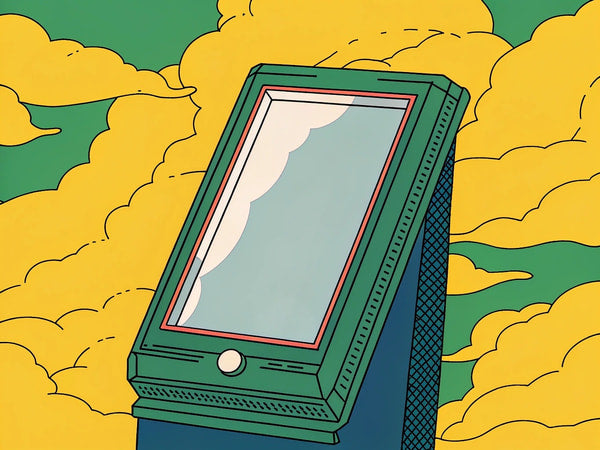 An Illustration Of A Vintage Phone Placed Against A Backdrop Of Clouds With A Focus On The Device Itself — Stock Illustration