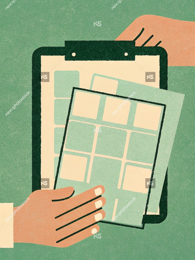 A Person Holding Two Tablets With Papers Attached To Them Symbolizing The Transition From Physical Documents To Digital Devices In The Workplace — Stock Illustration
