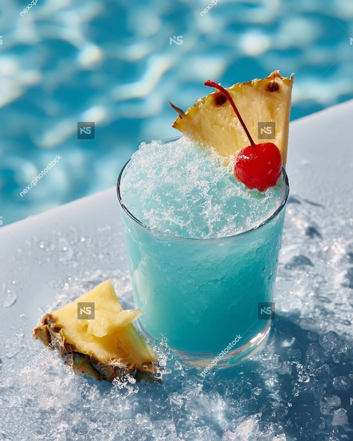 A Refreshing Pineapple Slushie Garnished With A Cherry Served In A Glass On A Poolside Table — Stock Photo