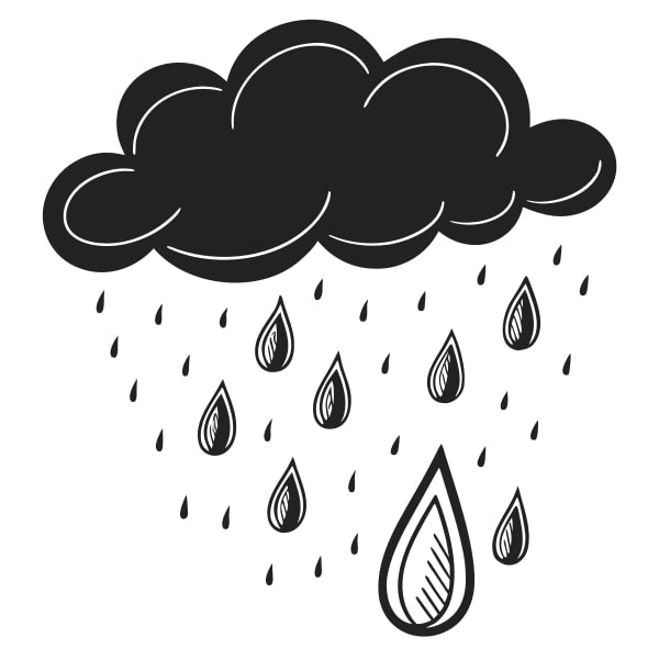 Black And White Illustration Of A Rain Cloud Pouring Down Droplets With A Single Teardrop Falling From It — Stock Vector