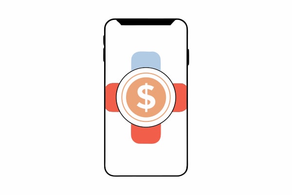 A Red And White Smartphone With A Dollar Sign Prominently Displayed On Its Screen — Stock Vector