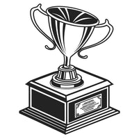 Black And White Illustration Of A Trophy With A Silver Cup On Top Placed On A Wooden Pedestal — Stock Vector