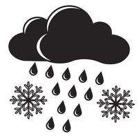 Black And White Illustration Of A Cloud With Raindrops Falling From It Accompanied By Snowflakes — Stock Vector