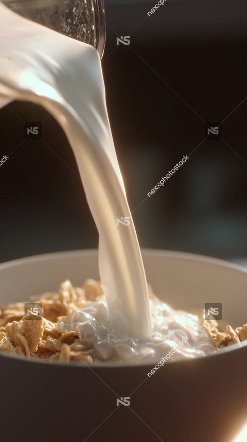 Shows A Close Up View Of A Bowl Filled With Cereal Being Poured From A Pitcher — Stock Photo