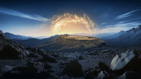 Moonlit Volcanic Eruption With A Fiery Crater And Lava Flow Set Against A Backdrop Of A Starry Night Sky And Mountains — Stock Photo