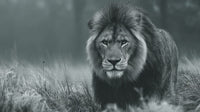 A Majestic Lion In A Natural Habitat Captured In A Striking Black And White Photograph — Stock Photo