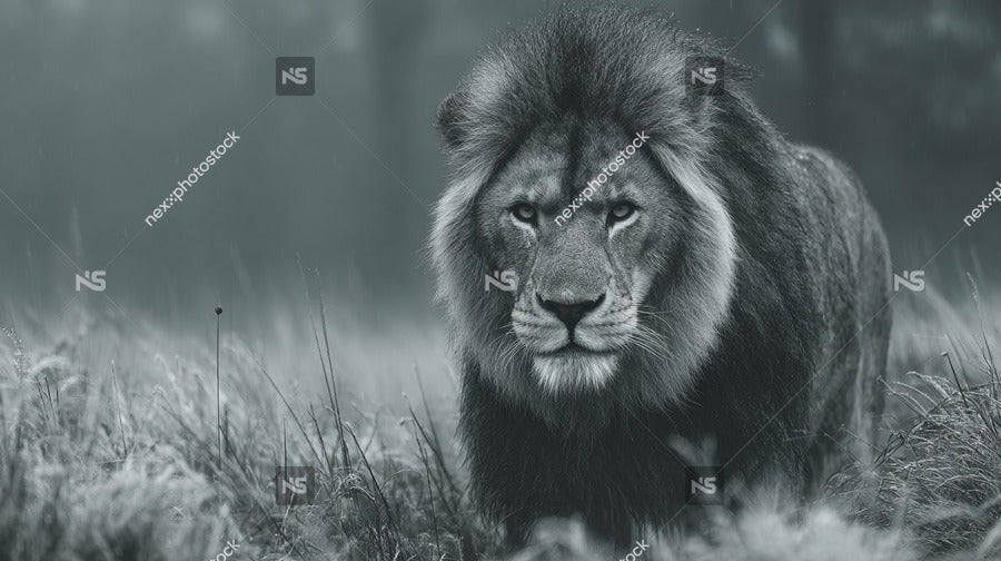 A Majestic Lion In A Natural Habitat Captured In A Striking Black And White Photograph — Stock Photo