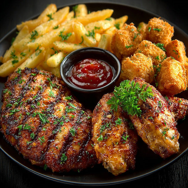 Chicken Wings French Fries And Dipping Sauce — Stock Photo