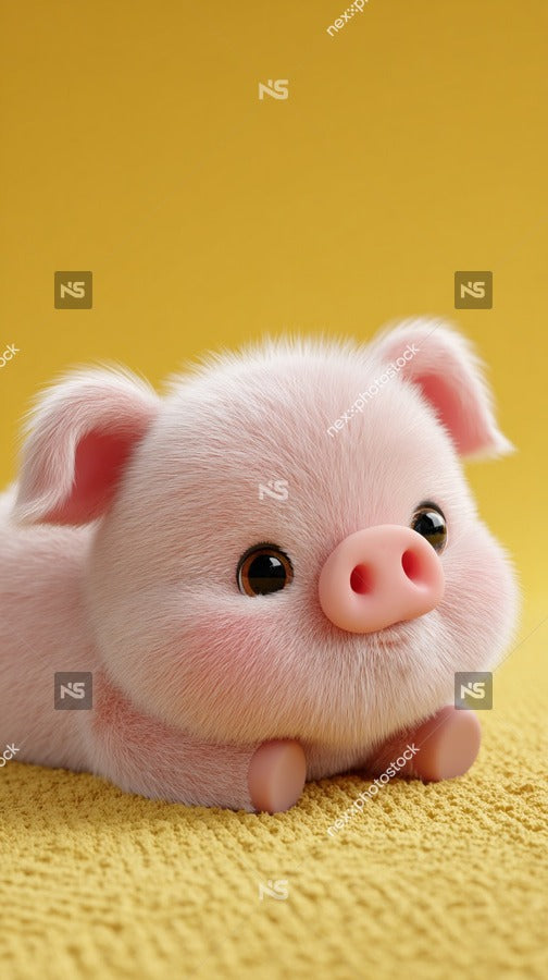A Pink Piggy Bank Character With A Expression Sitting On A Yellow Surface — Stock Photo