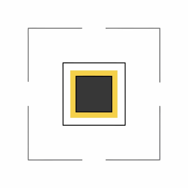 A Centered Black Square With A Yellow Border Within A White Background — Stock Vector