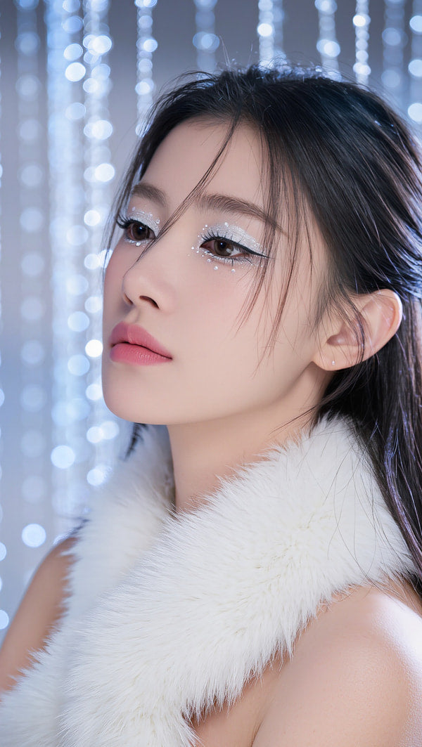A Portrait Of A Young Woman With Light Skin Wearing Makeup And A Fur Garment — Stock Photo