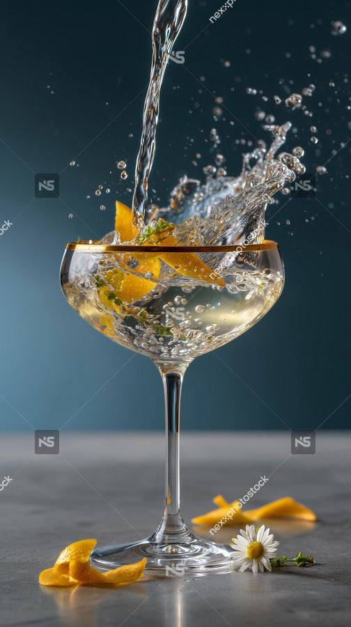 A Wine Glass Filled With Orange Slices And Water Droplets Placed On A Surface With A Blurred Background — Stock Photo