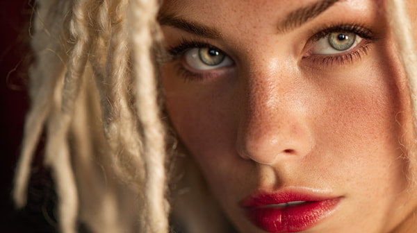 A Blonde Woman With Dreadlocks Is Captured In A Close Up Portrait Her Gaze Directed Off To The Side — Stock Photo