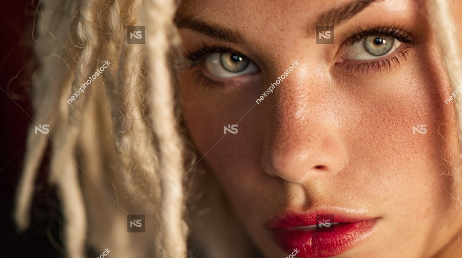 A Blonde Woman With Dreadlocks Is Captured In A Close Up Portrait Her Gaze Directed Off To The Side — Stock Photo