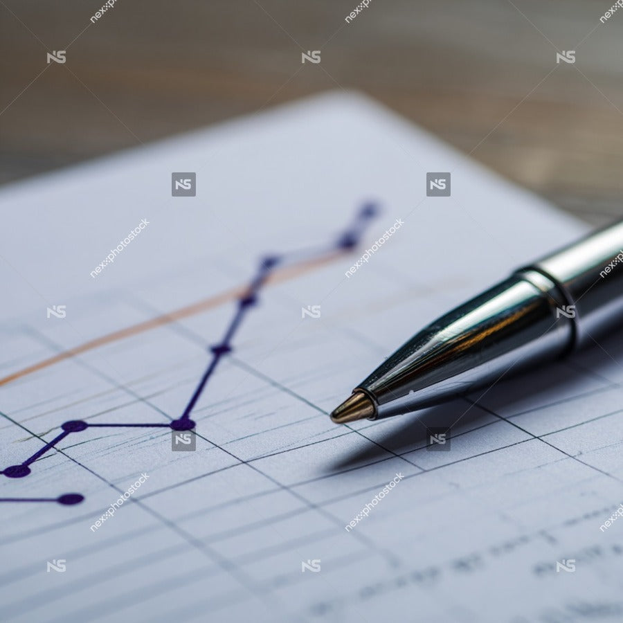 A Pen Resting On A Chart With A Focus On The Paper And The Pen S Tip Showcasing An Analysis Financial Data — Stock Photo