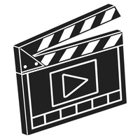 A Black And White Icon Of A Film Clapperboard With A Play Button In The Center Symbolizing Cinema Movie Production — Stock Vector