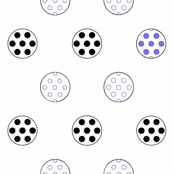 Circular Pattern Alternating Blue And White Dots Arranged In A Repeating Pattern With Connecting Lines — Stock Vector